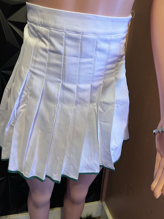 White & Green pleated skirt